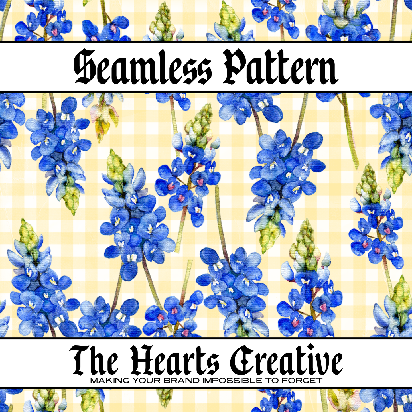 Plaid Bluebonnets - Western Seamless Pattern - Digital Download