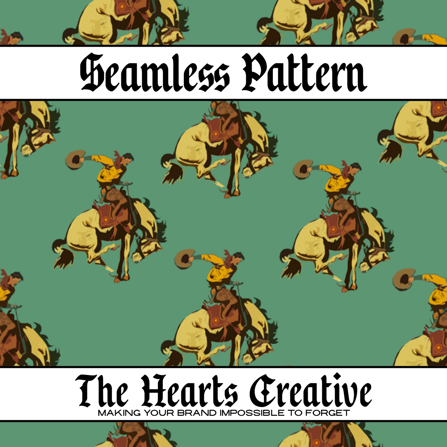 Vintage Cowboy Bucking Horse - Western Seamless Pattern - Digital Download