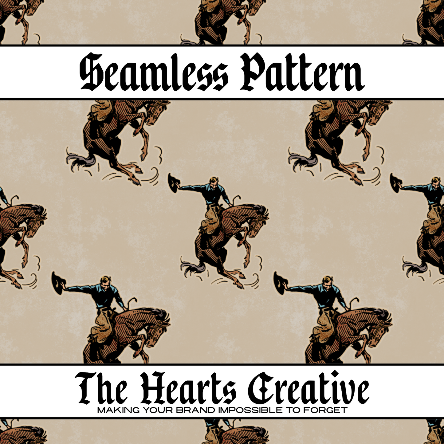 Bucking Cowboy Distressed - Western Seamless Pattern - Digital Download