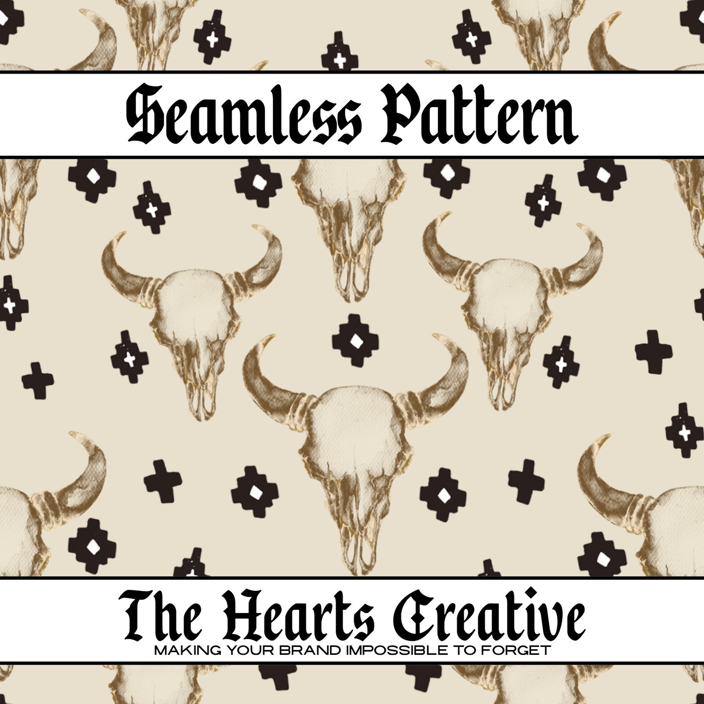 Tan Aztec Skulls - Western Seamless Pattern - Digital Download