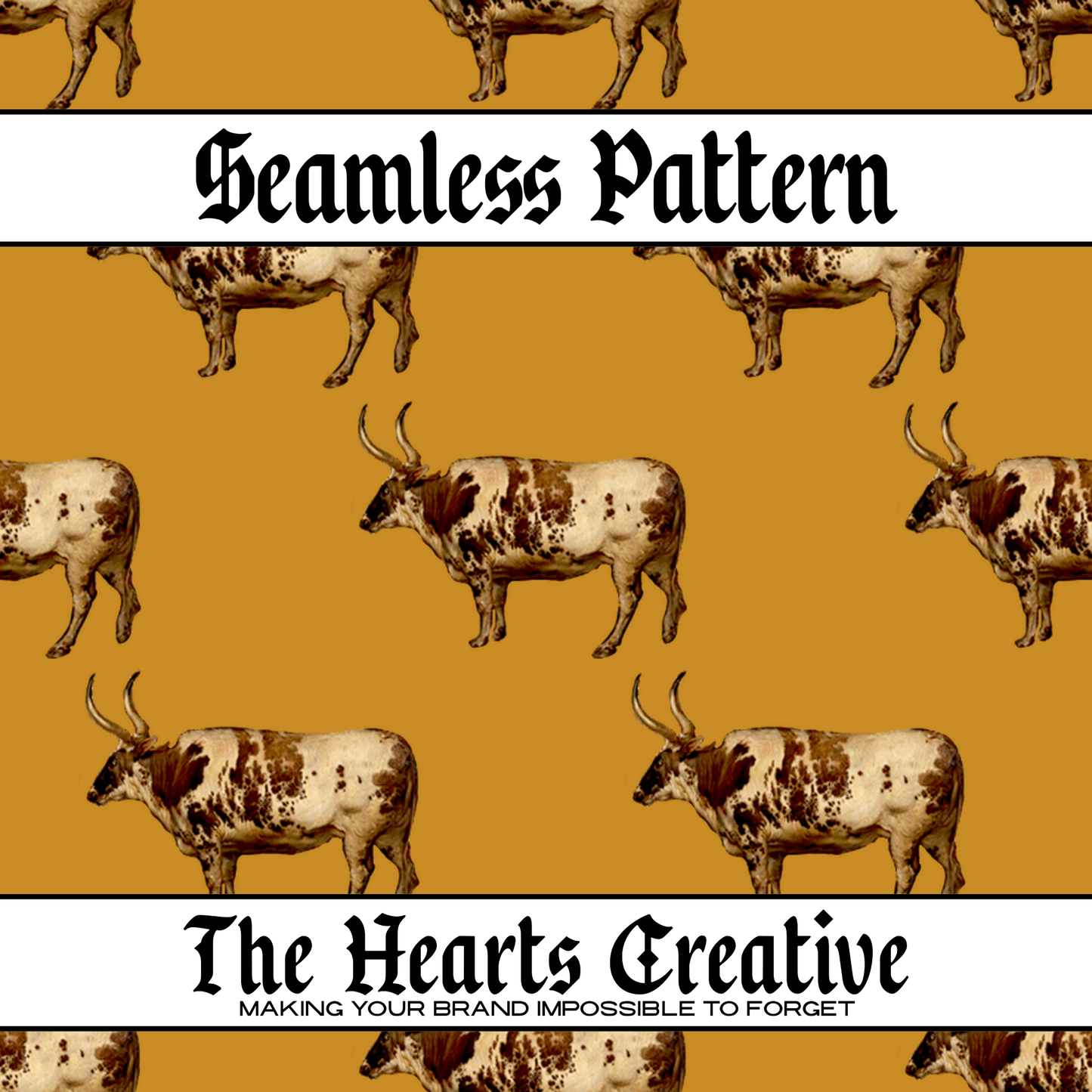 Yellow Longhorn - Western Seamless Pattern - Digital Download