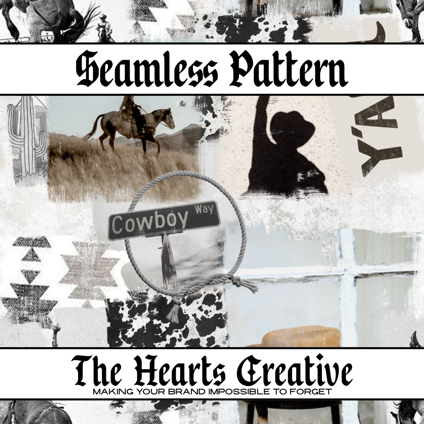 Cowboy Way Collage - Western Seamless Pattern - Digital Download