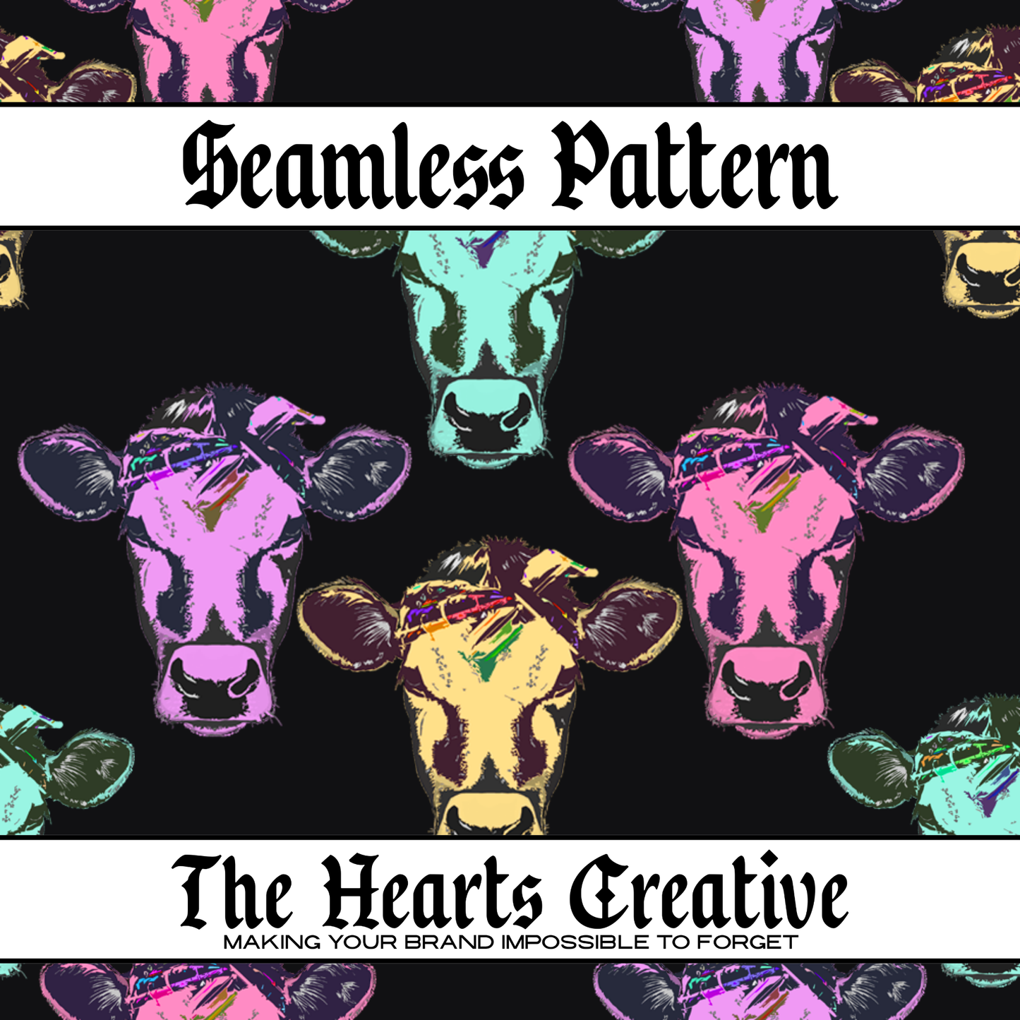 The Neon Cows - Western Seamless Pattern - Digital Download