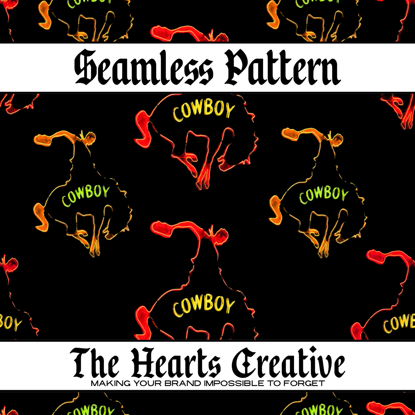 The Neon Cowboy - Western Seamless Pattern - Digital Download