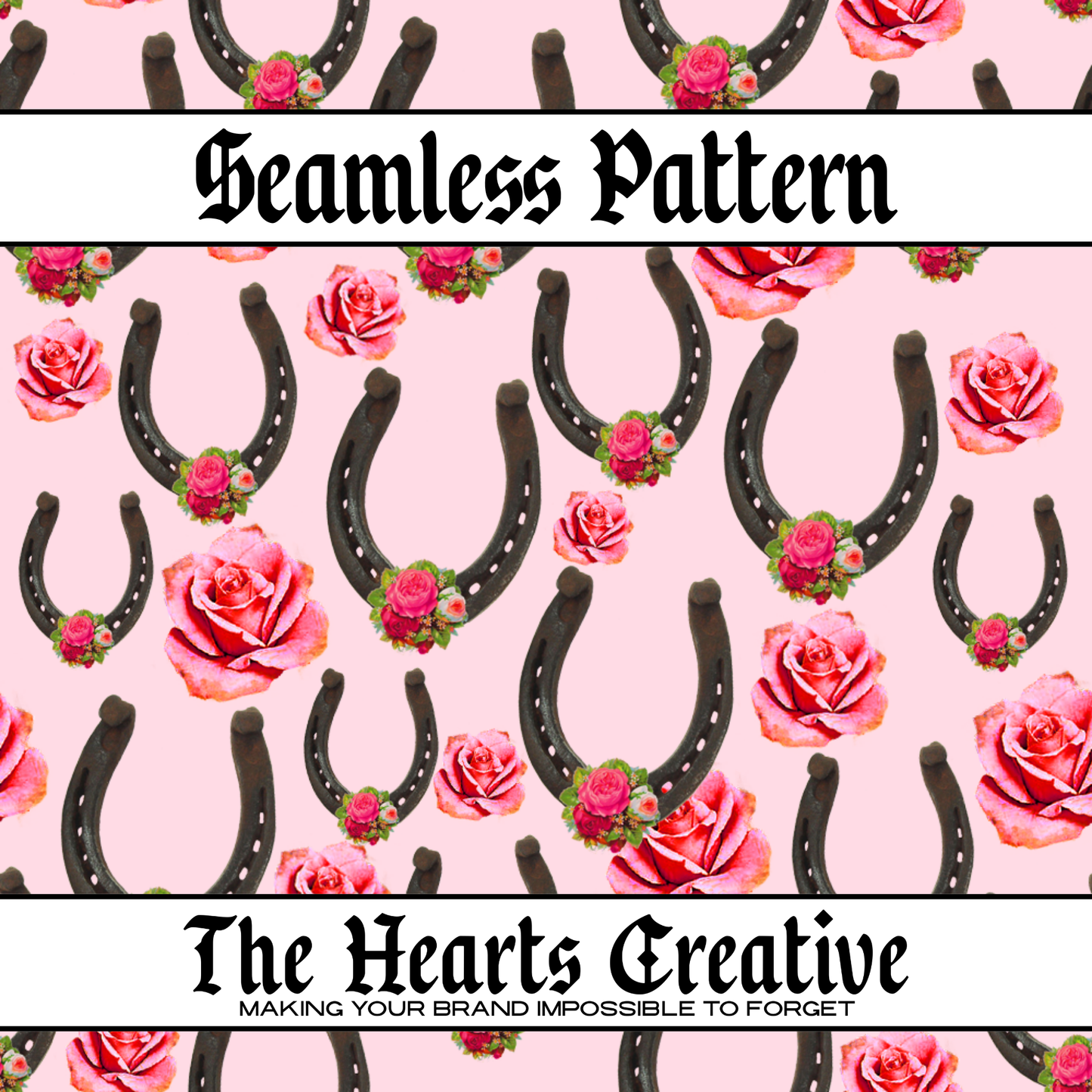 Pink Rose Horseshoe - Western Seamless Pattern - Digital Download