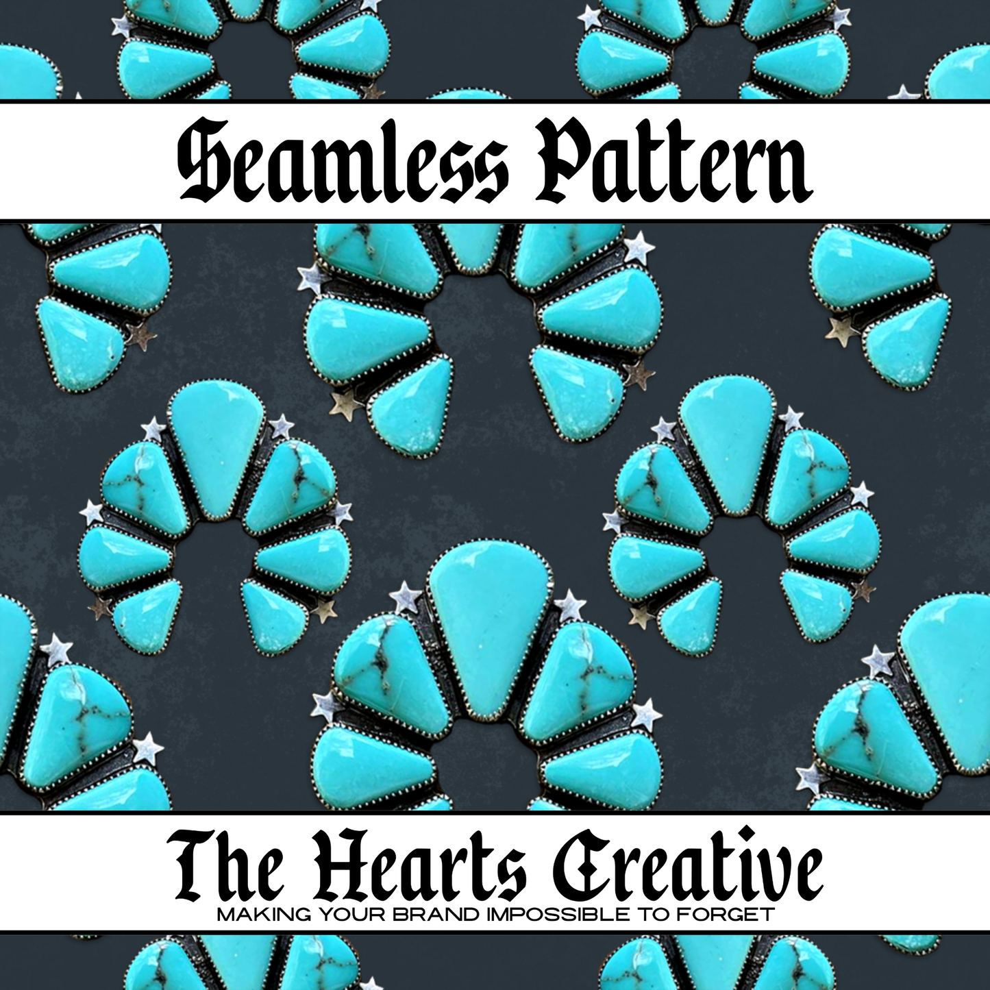 Turquoise Star Stone Gray - Western Seamless Pattern - Digital Download