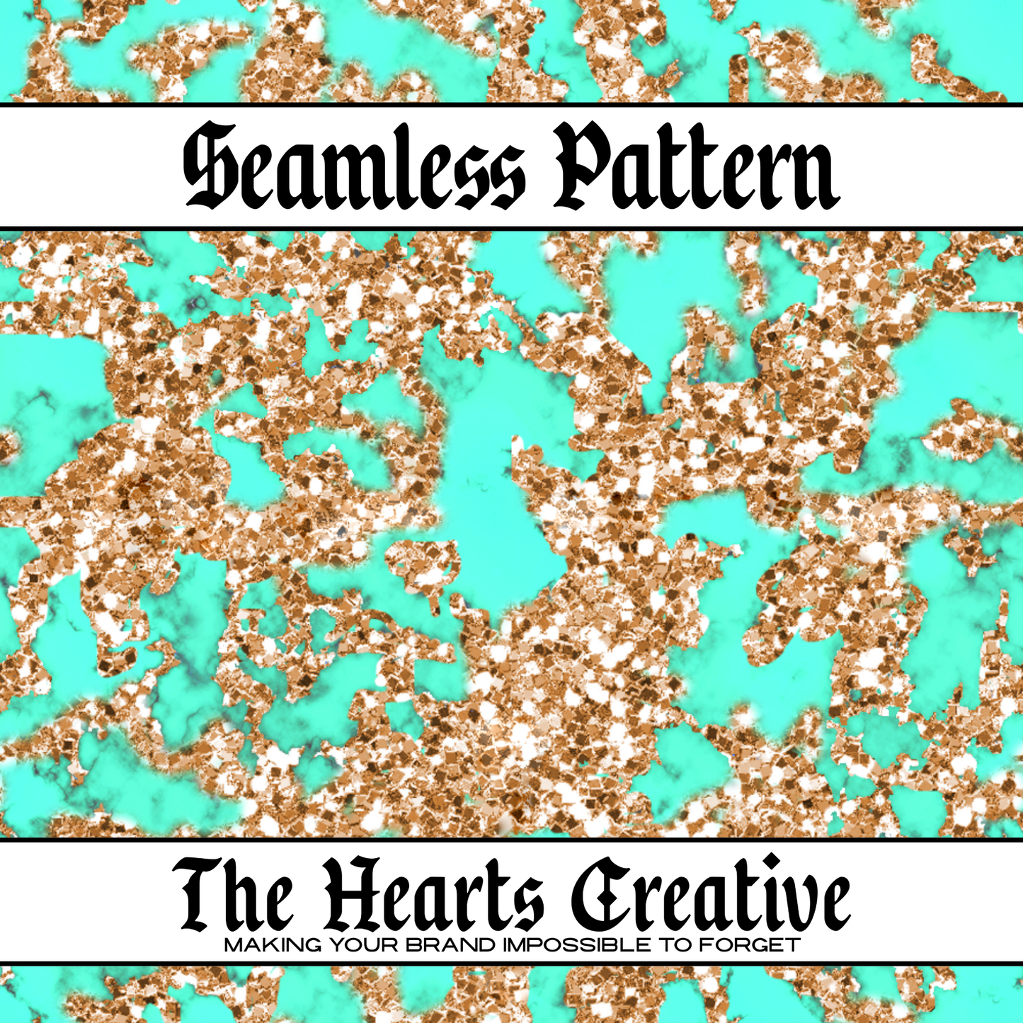 Gold Glitter Turquoise - Western Seamless Pattern - Digital Download