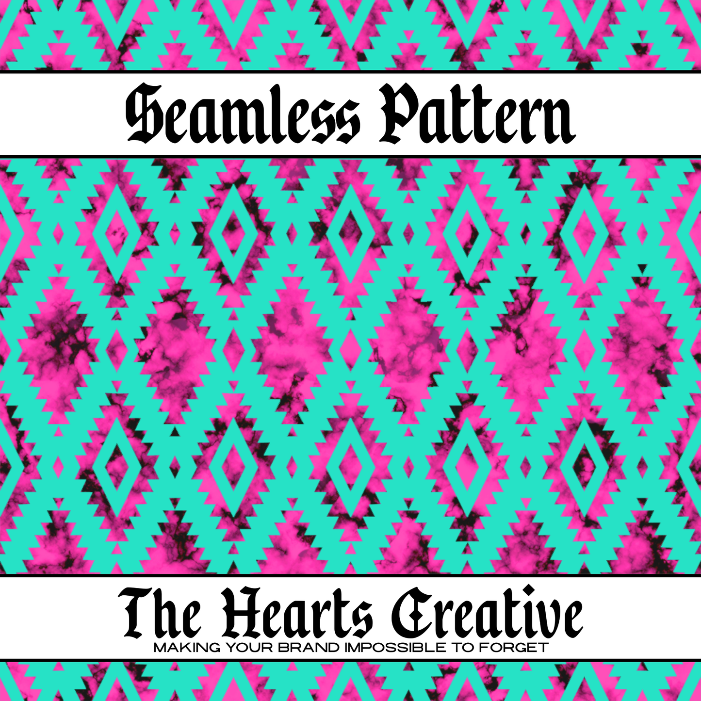 Turquoise & Pink Stone Aztec - Western Seamless Pattern - Digital Download