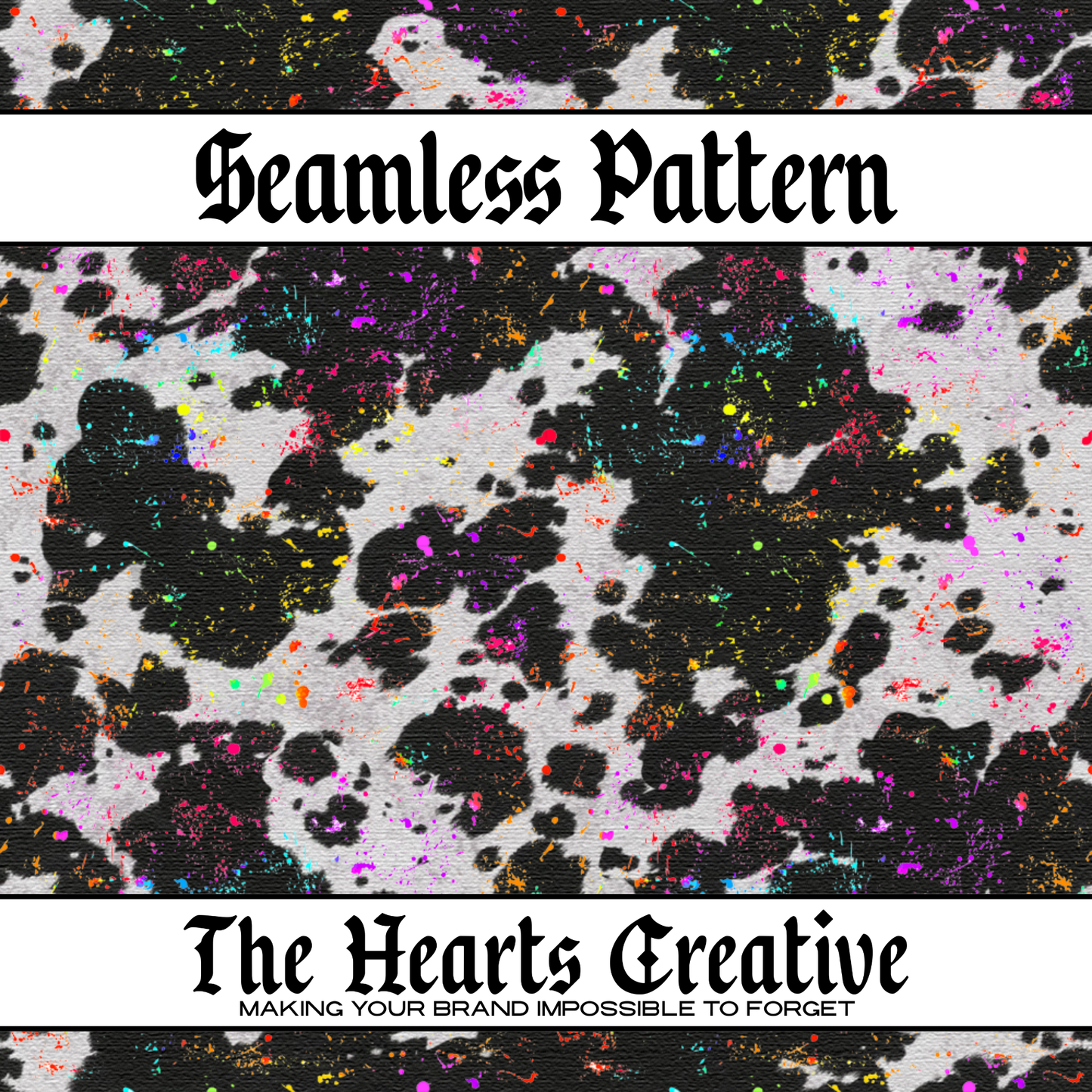 rainbow paint cowhide seamless pattern for colorful western fabric and sublimation