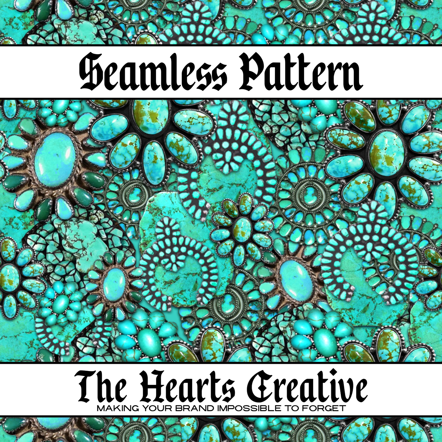 Turquoise Stones Collage - Western Seamless Pattern - Digital Download