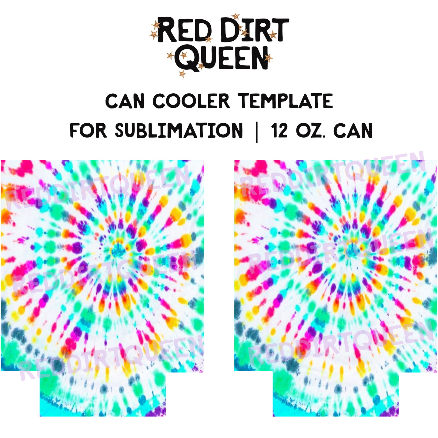 Colorful rainbow tie dye 12oz standard can cooler template for sublimation printing
