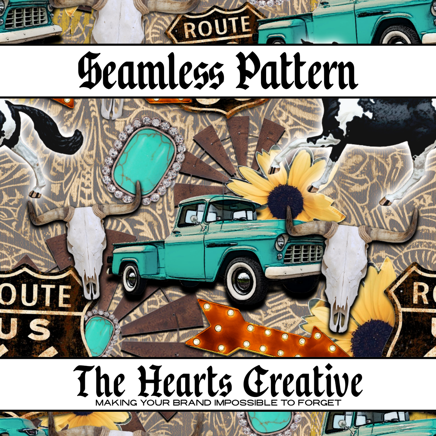 Vintage Country Collage - Western Seamless Pattern - Digital Download