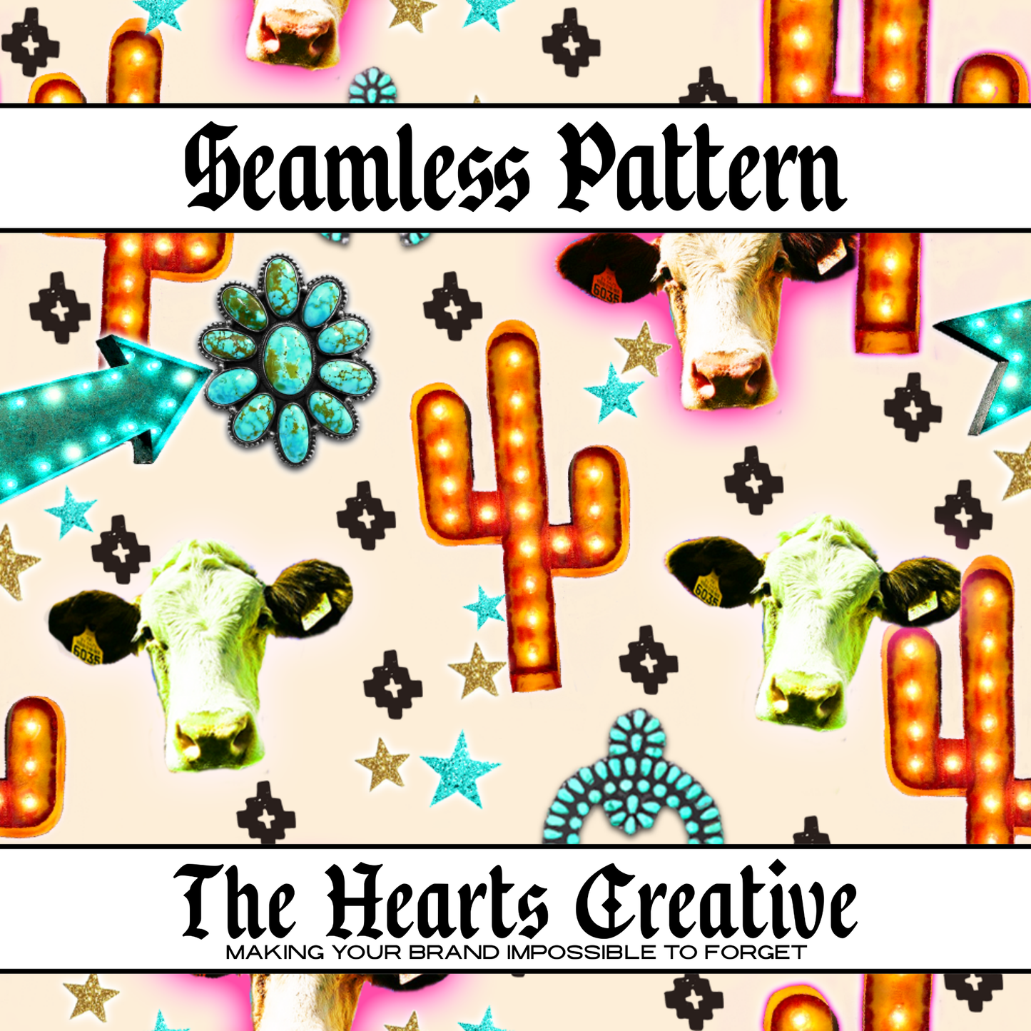 Neon Cowgirl Mix - Western Seamless Pattern - Digital Download
