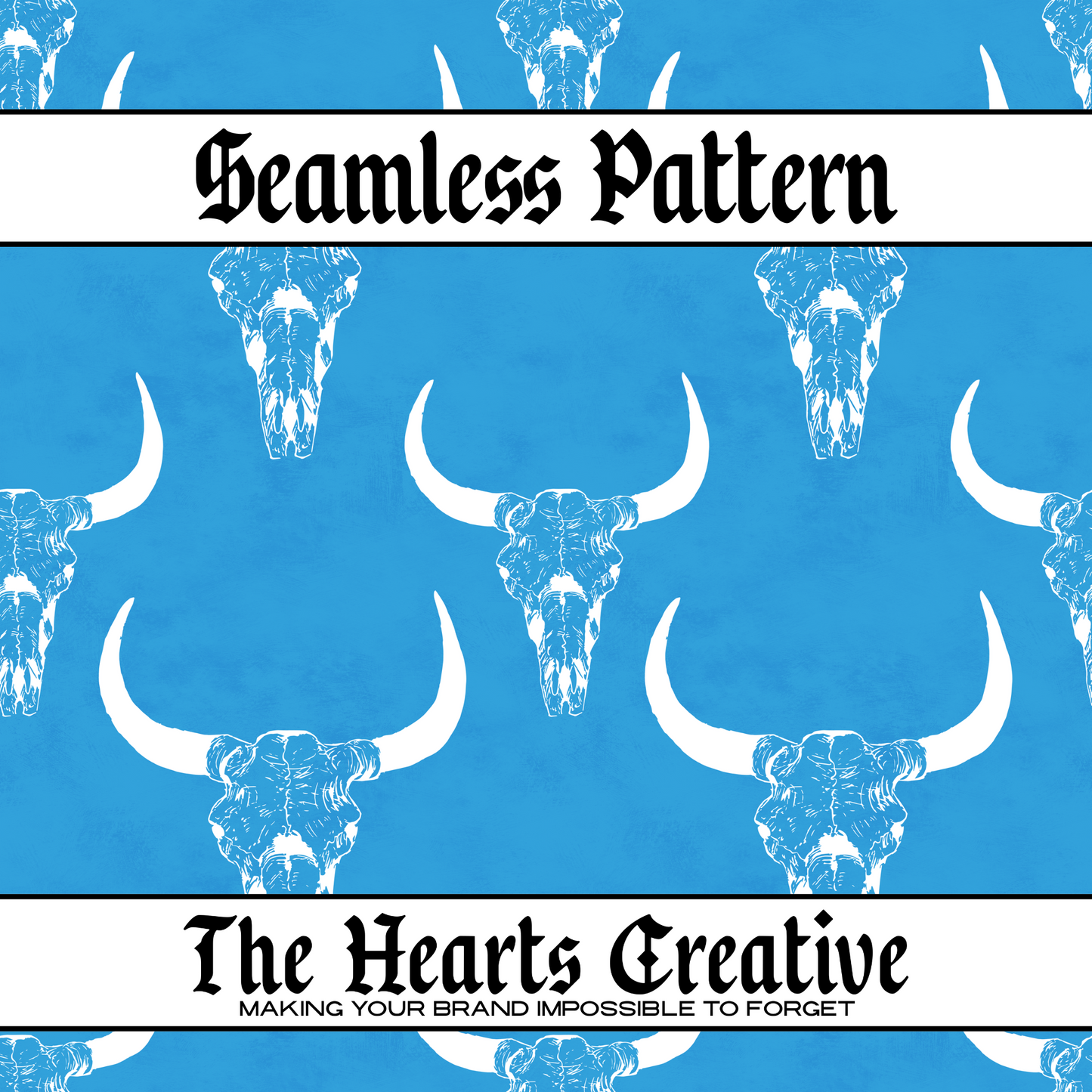 Blue & White Skulls - Western Seamless Pattern - Digital Download