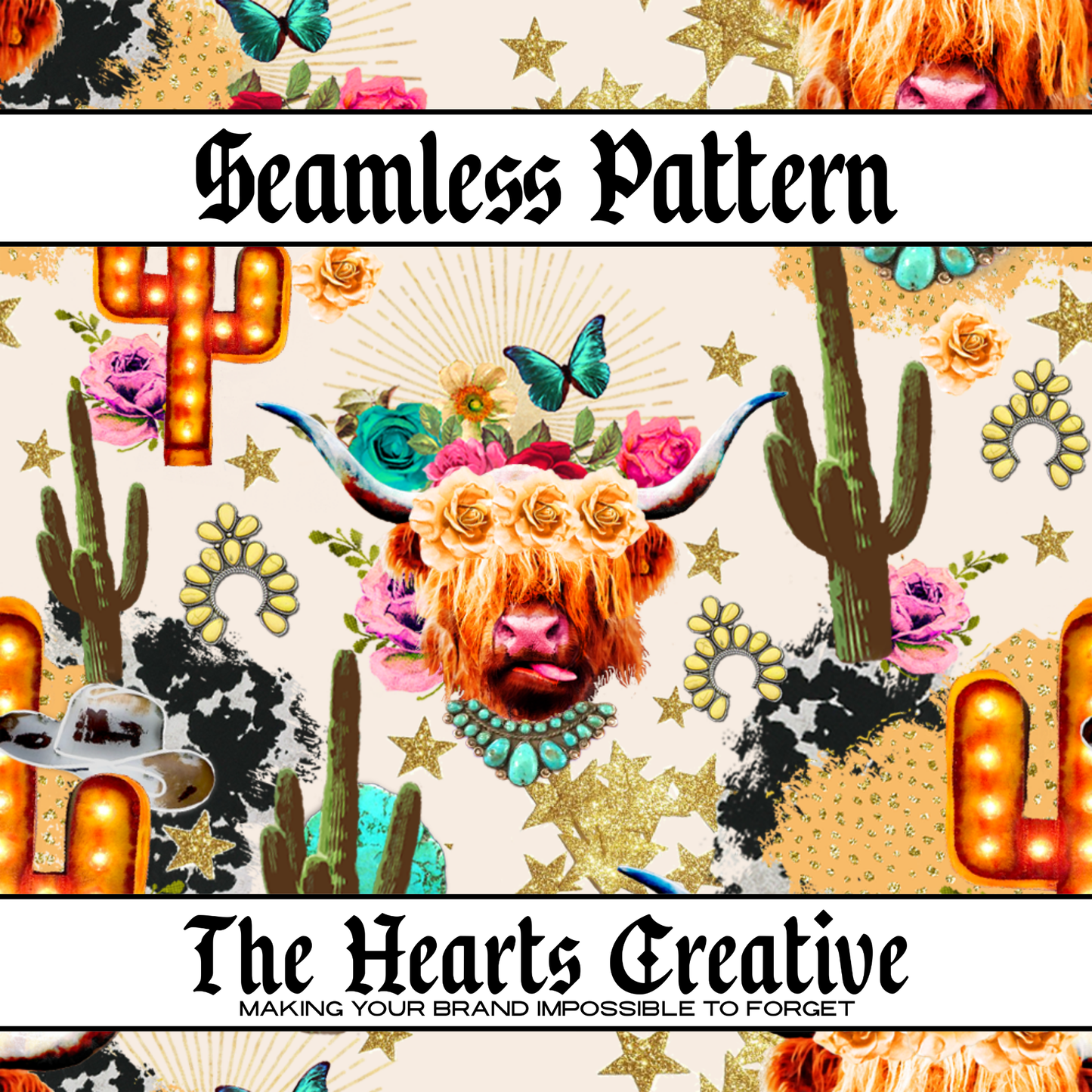 Funky Cow Collage - Western Seamless Pattern - Digital Download