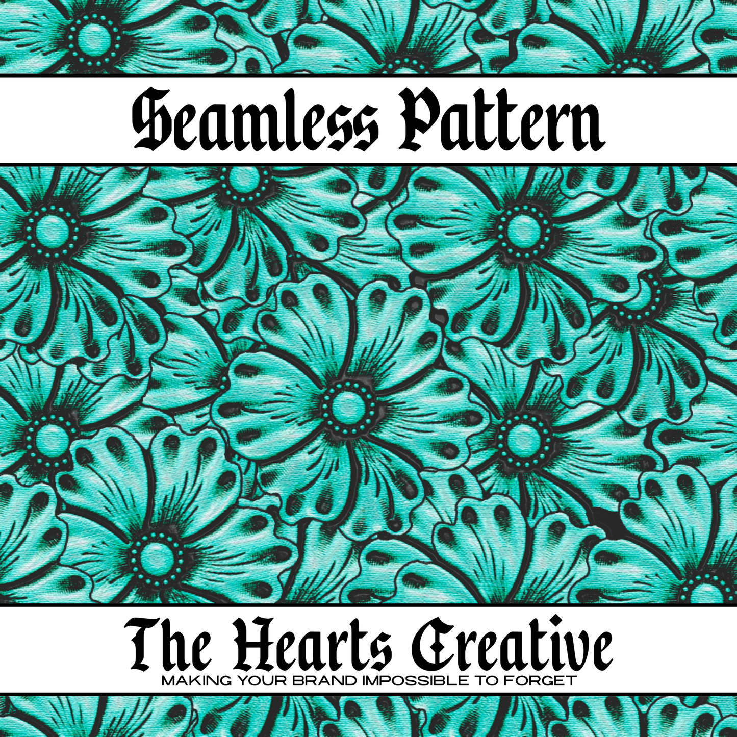 Turquoise Leather Floral - Western Seamless Pattern - Digital Download