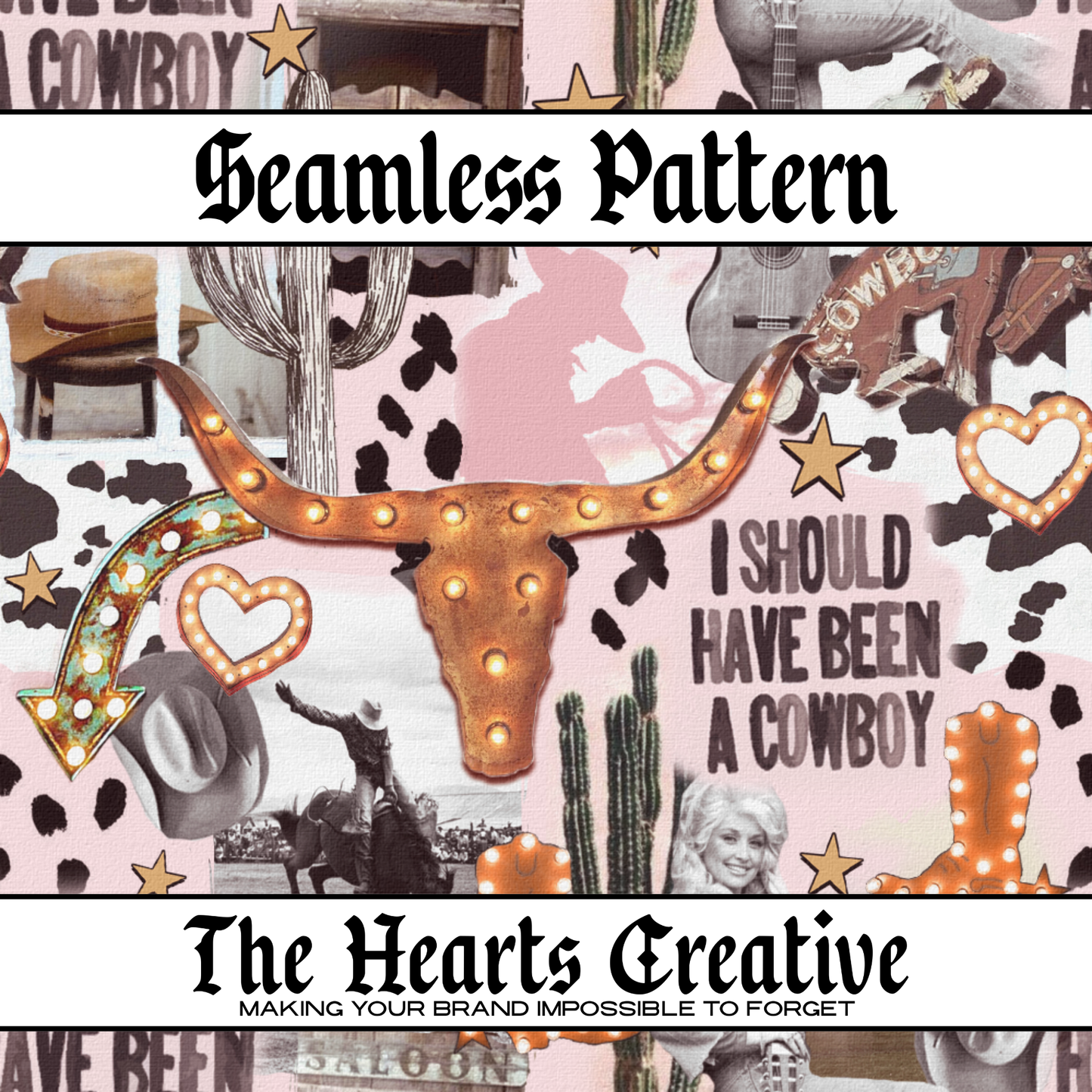 Pink Cowgirl Collage - Western Seamless Pattern - Digital Download
