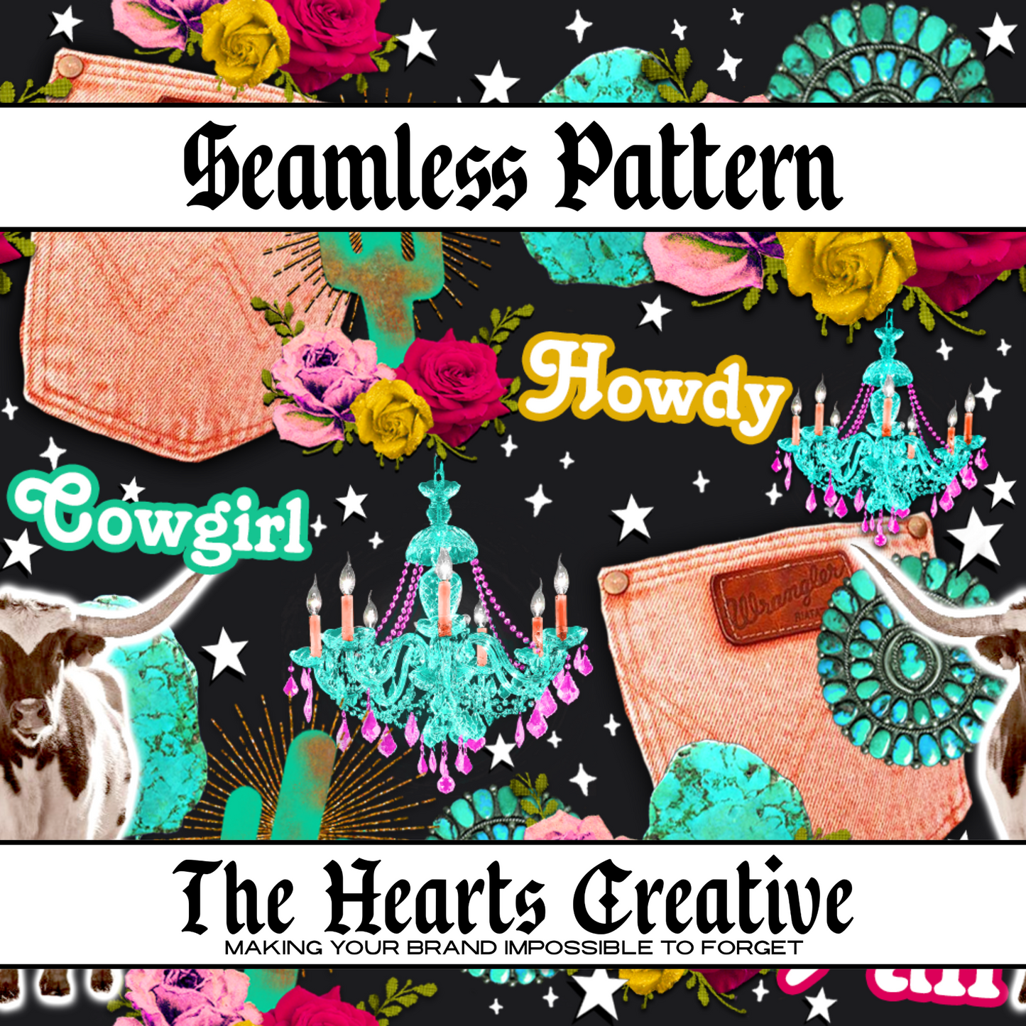 Howdy Cowgirl Collage - Western Seamless Pattern - Digital Download
