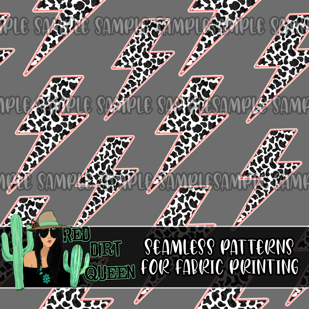 Seamless Pattern Cow Print Lightning Bolts Pink – Red Dirt Queen Digital  Design