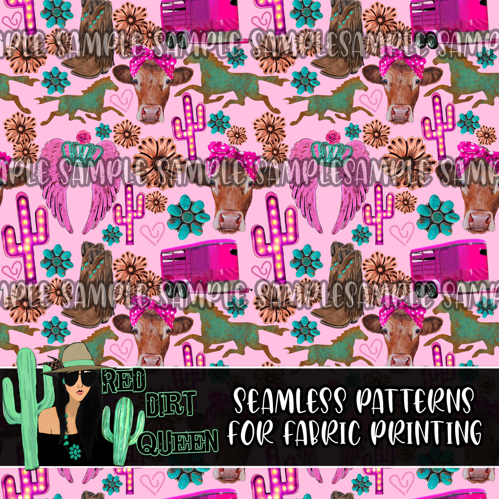 Seamless Pattern Pink Mama's Cowgirl – Red Dirt Queen Digital Design