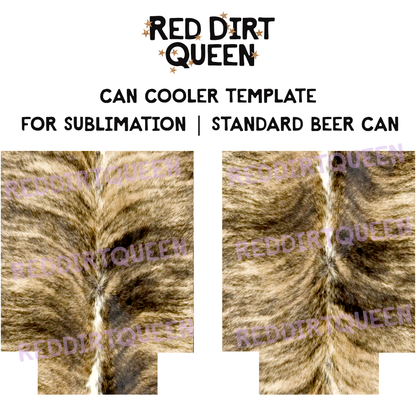 Brown cowhide texture 12oz standard can cooler sublimation template PNG