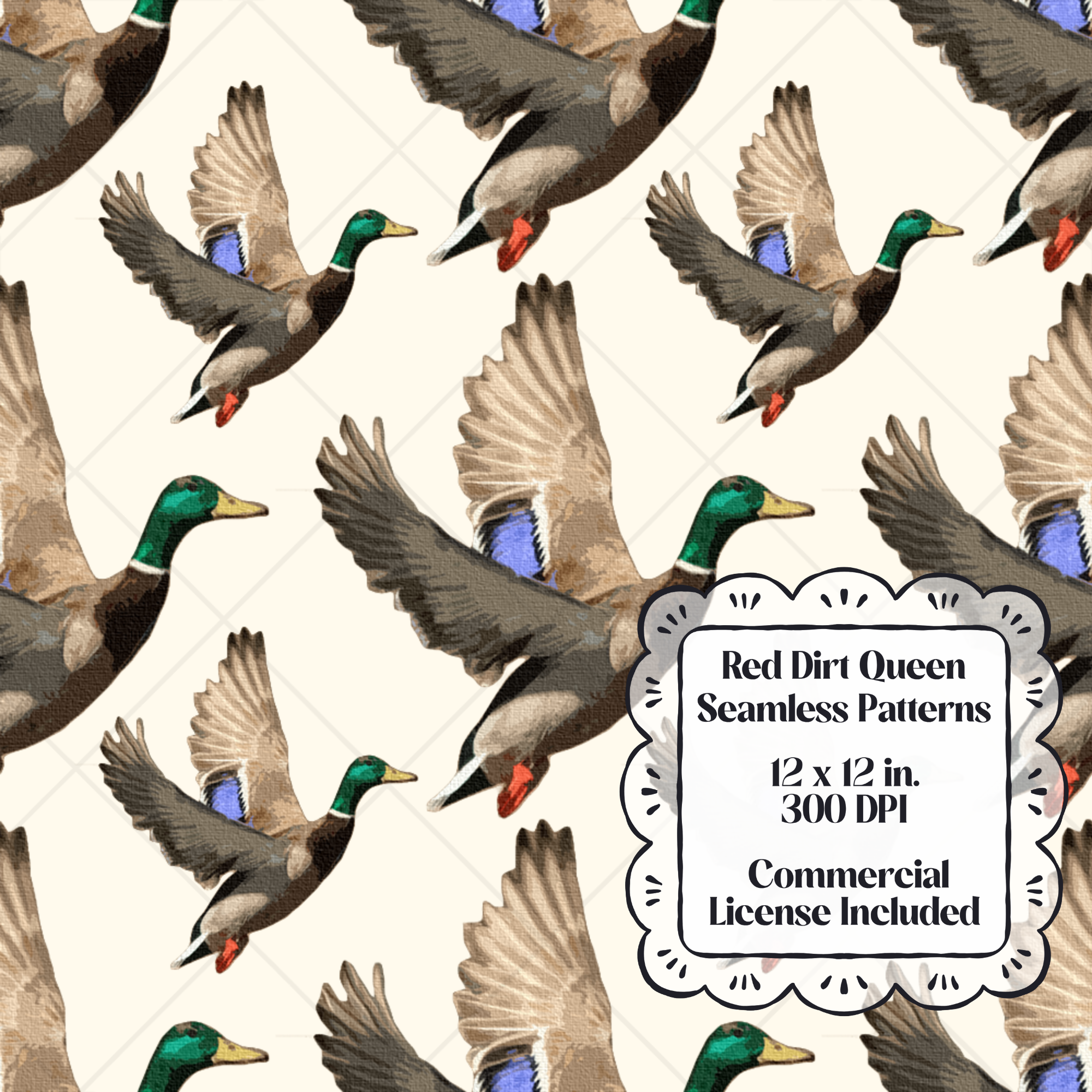 Flying Ducks Seamless Pattern