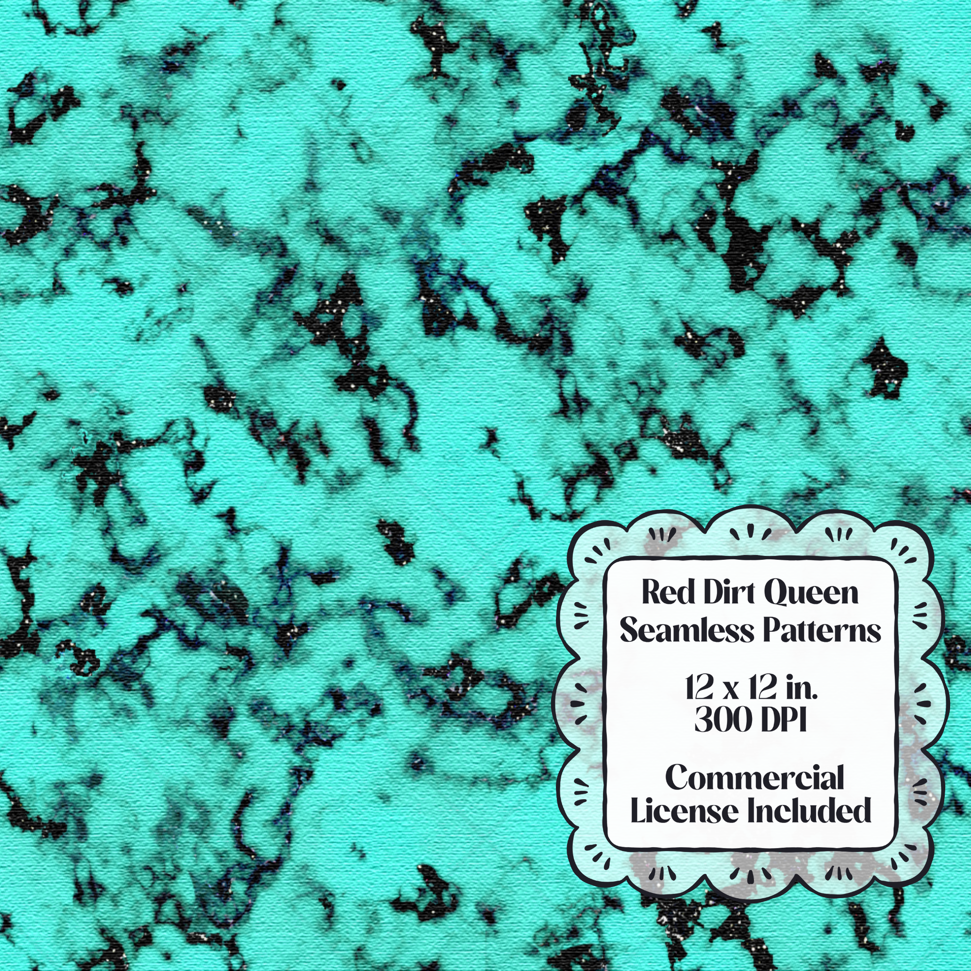 Turquoise & Black Glitter Stone Seamless Pattern