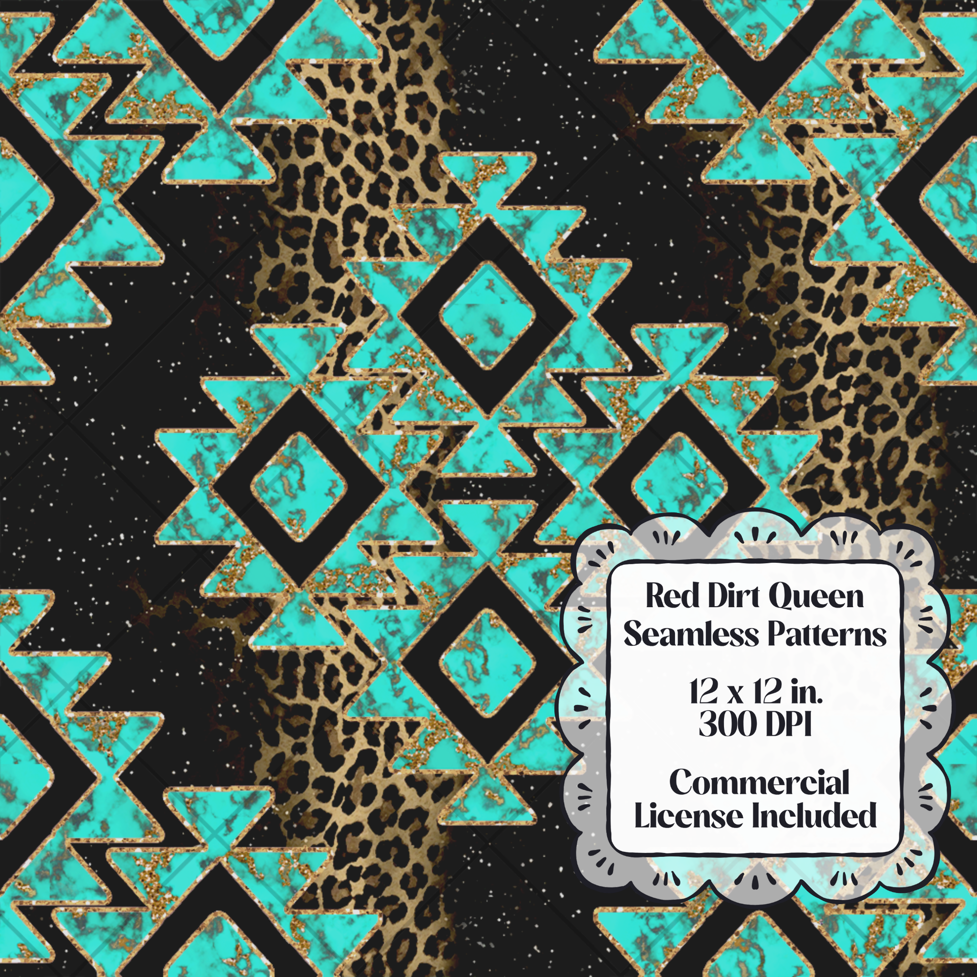 Turquoise Leopard Aztec Seamless Pattern