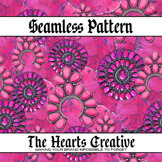 Hot Pink Stones Collage - Western Seamless Pattern - Digital Download