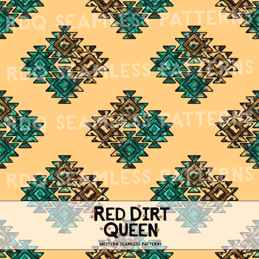 Aztec design fading from turquoise stone to leopard with glitter on gold seamless background
