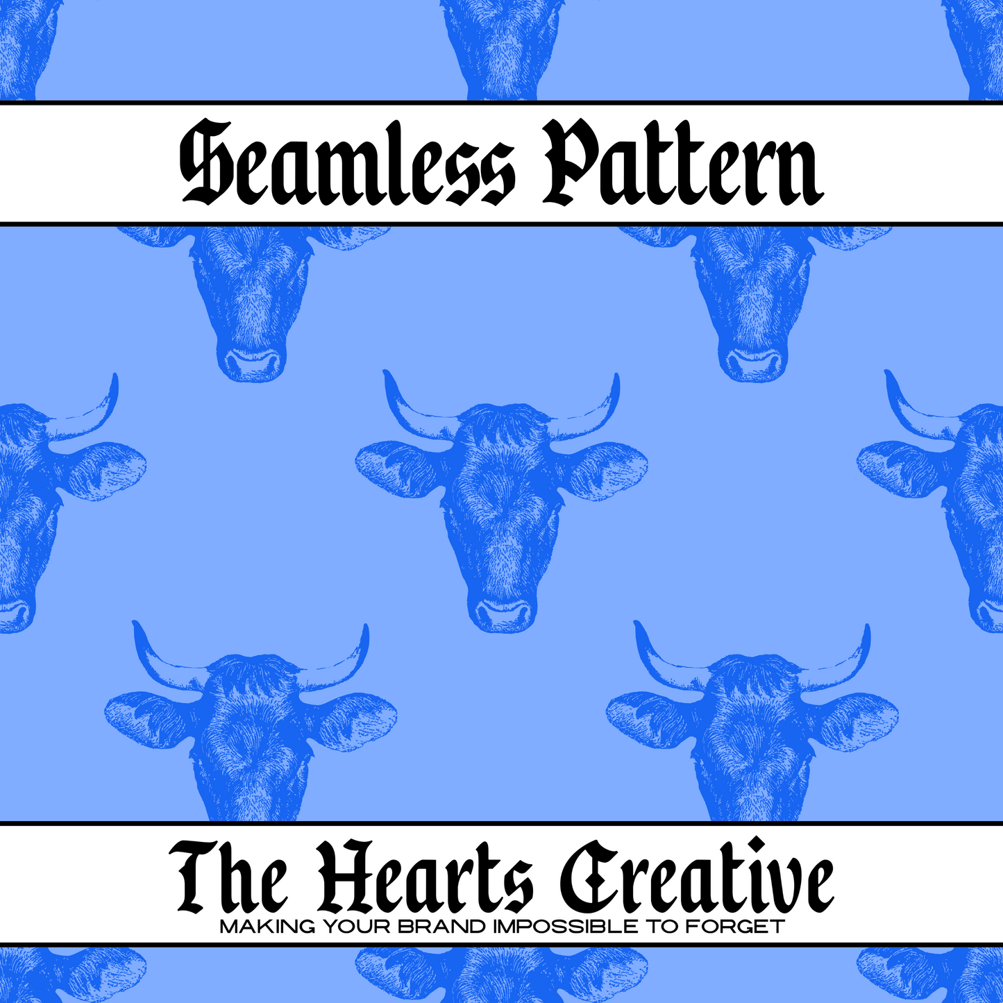 Dark blue bull silhouettes on light blue seamless pattern background