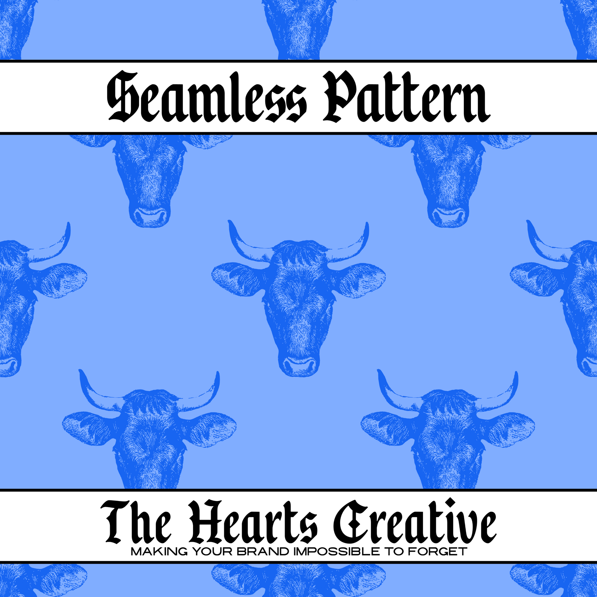 Dark blue bull silhouettes on light blue seamless pattern background