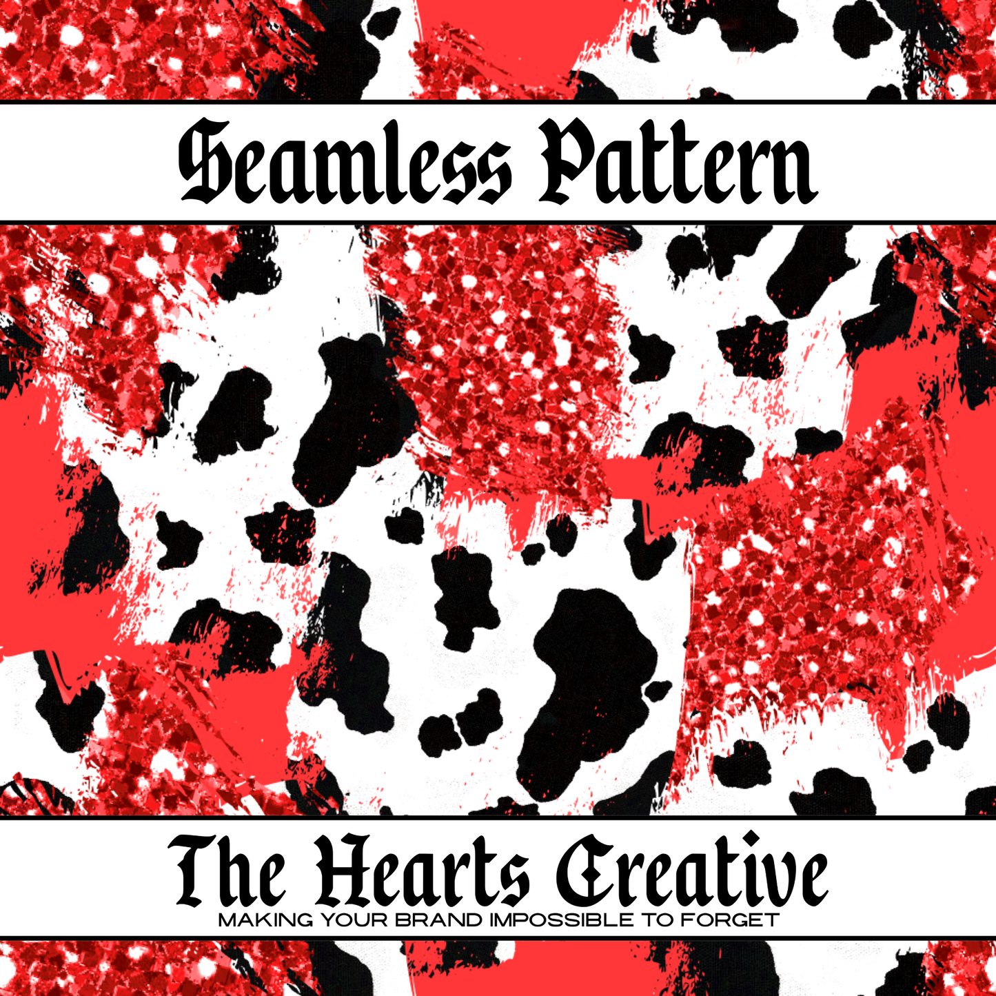 red glitter cow seamless pattern for western sublimation and fabric projects