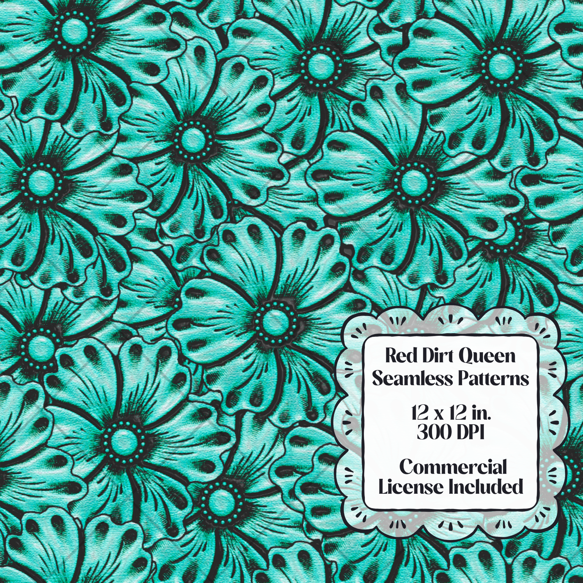 Turquoise Leather Floral Seamless Pattern