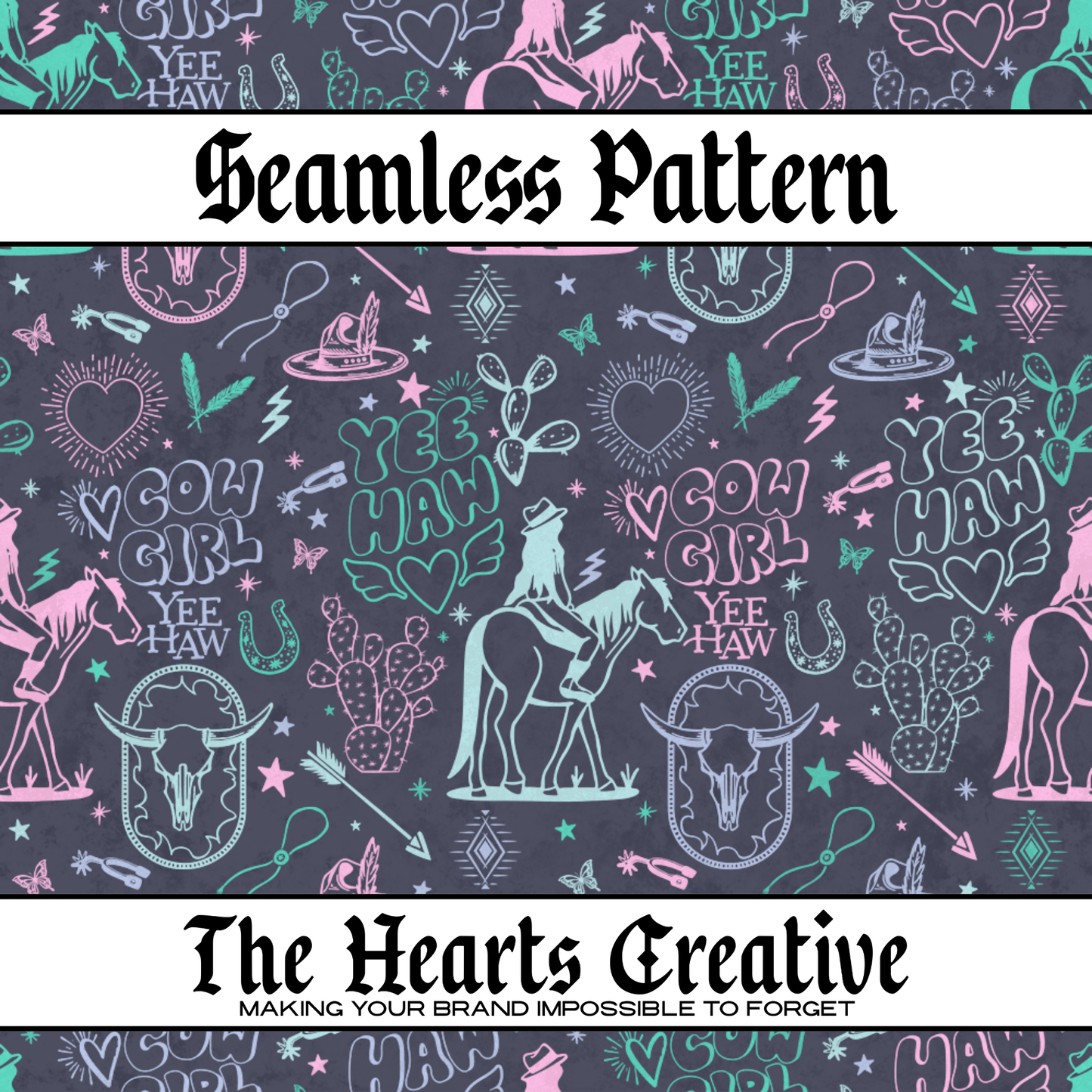Cowgirl Doodles - Western Seamless Pattern - Digital Download