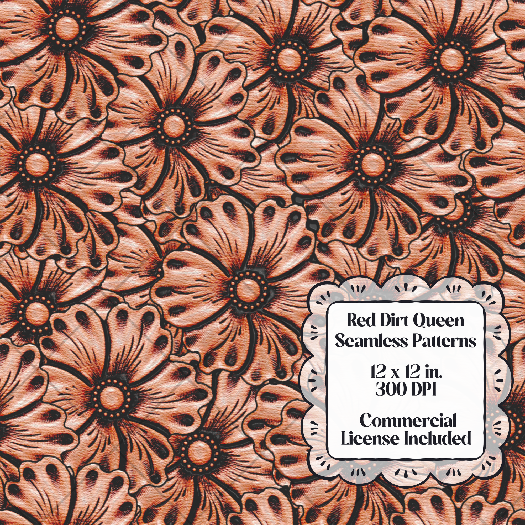 Brown Leather Floral Seamless Pattern