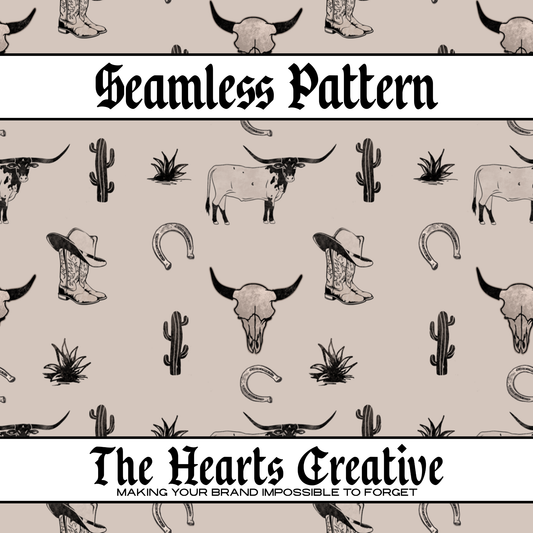 Distressed Cowboy Elements - Western Seamless Pattern - Digital Download