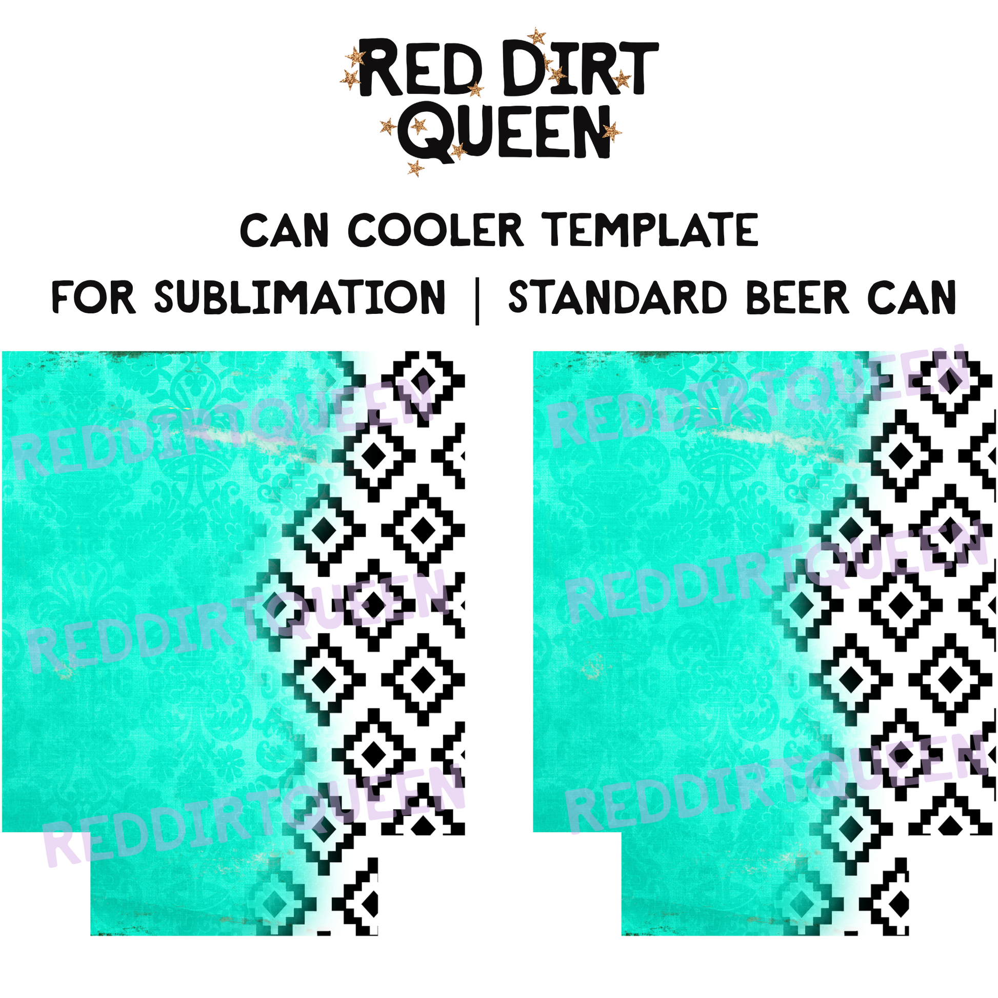 Distressed turquoise background fading into black and white Aztec pattern 12oz standard can cooler sublimation template PNG