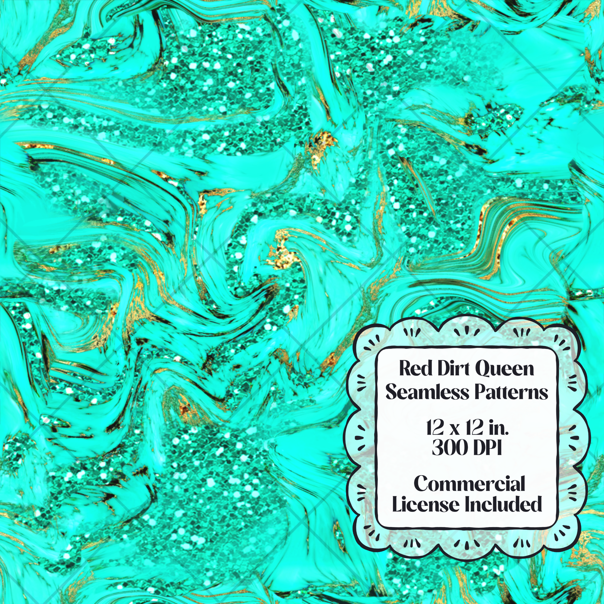 Turquoise Marbled Glitter Seamless Pattern