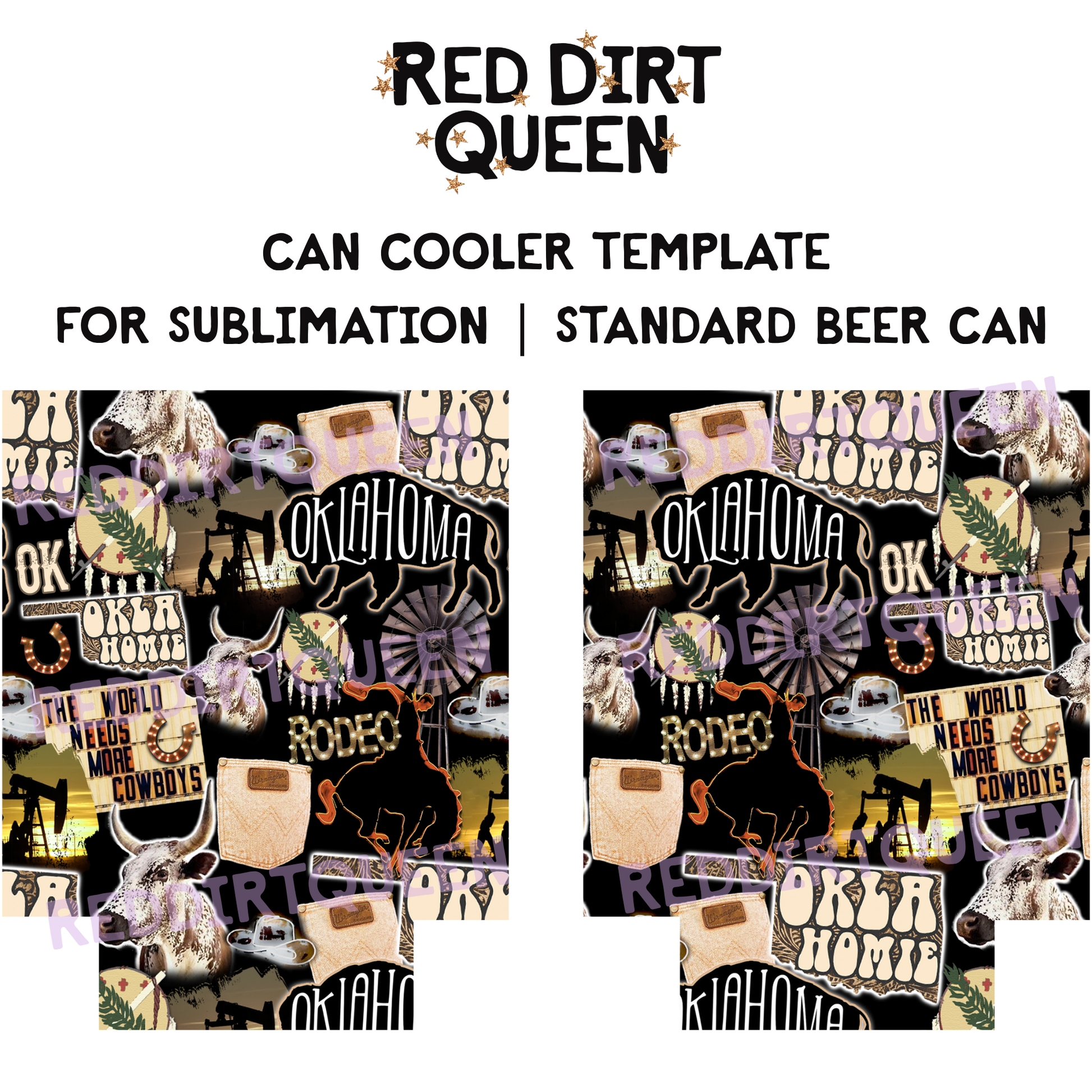 Oklahoma cowboy collage 12oz standard can cooler sublimation template PNG