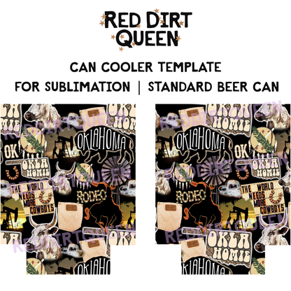 Oklahoma cowboy collage 12oz standard can cooler sublimation template PNG