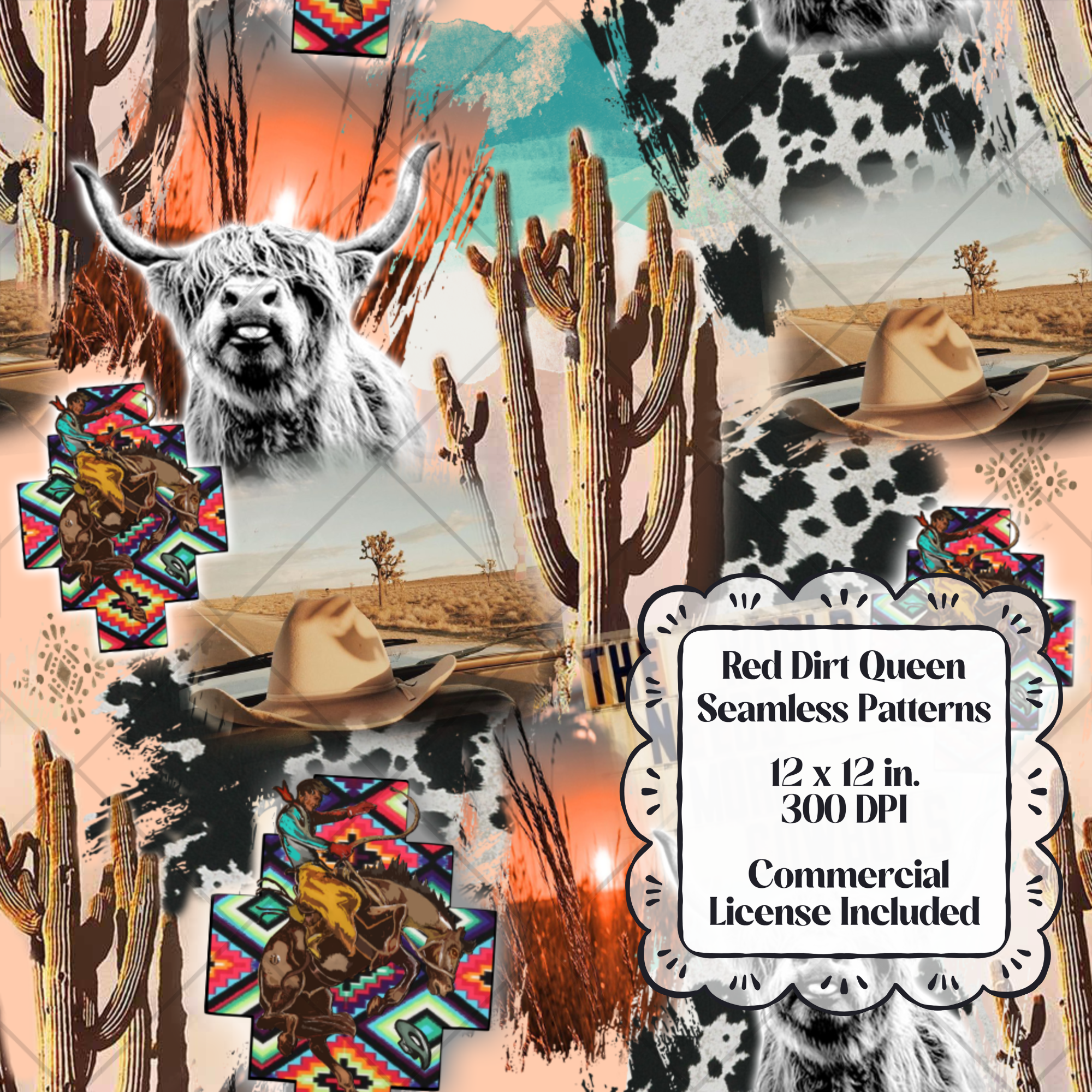 Western Vibes Collage Seamless Pattern