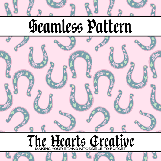 Pink Retro Horseshoe - Western Seamless Pattern - Digital Download