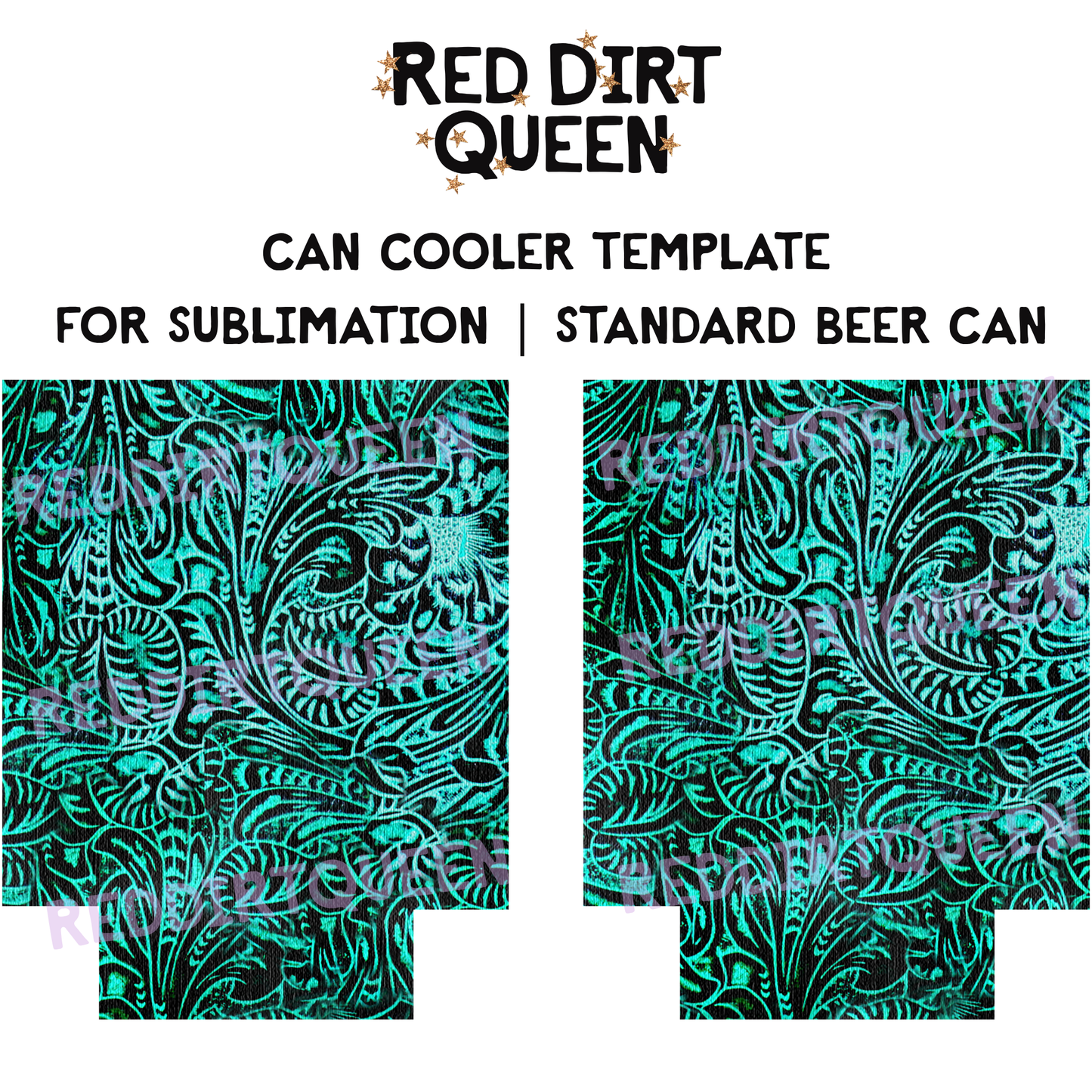 Turquoise tooled leather texture 12oz standard can cooler sublimation template PNG