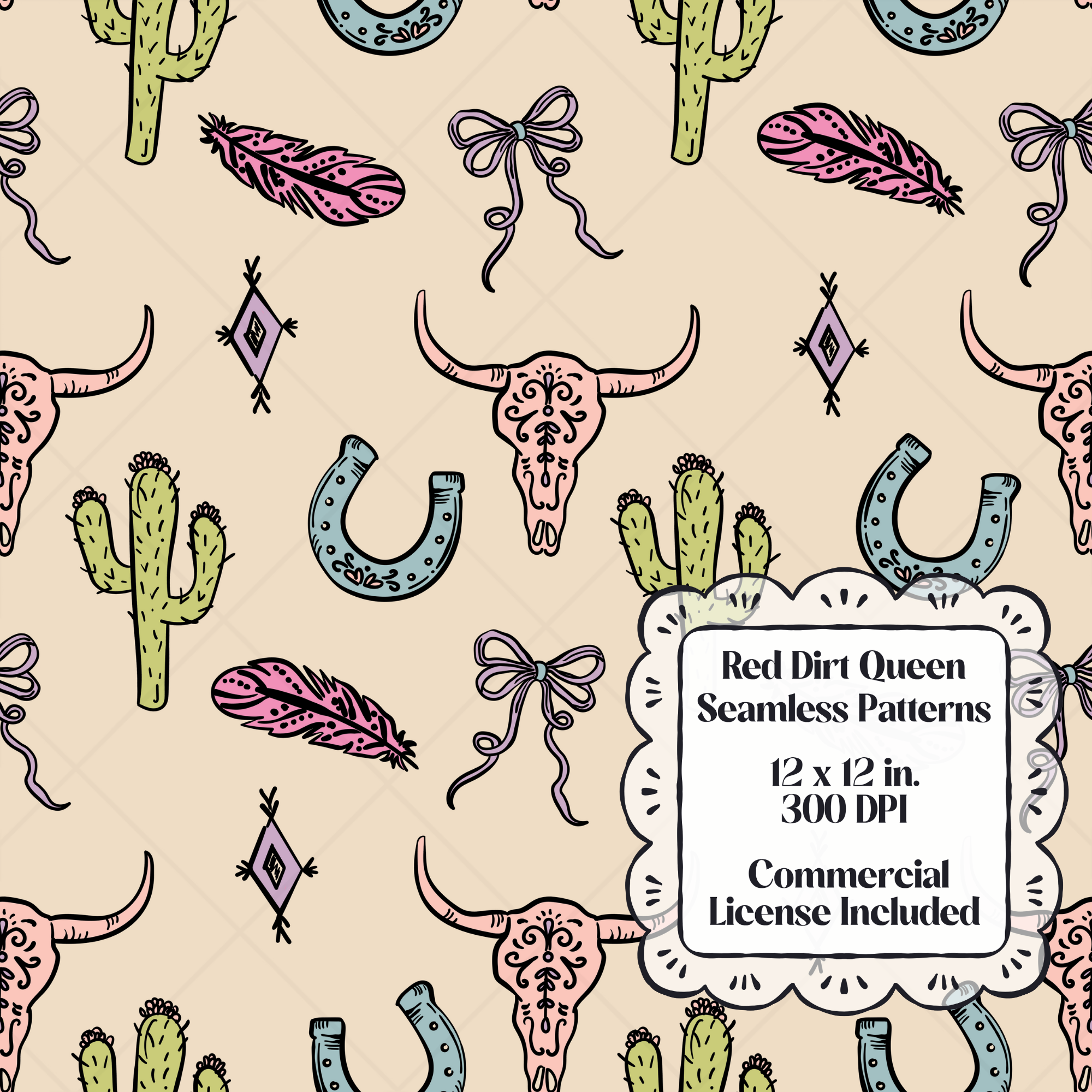 Boho Cowgirl Seamless Pattern