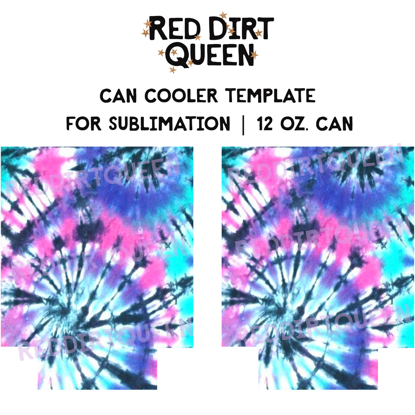 Pink purple blue tie dye design for 12oz standard can cooler sublimation template 