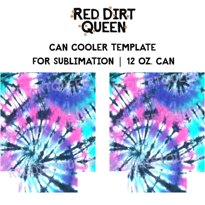 Pink purple blue tie dye design for 12oz standard can cooler sublimation template 