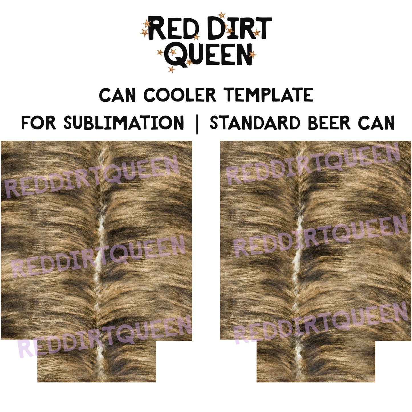 Brown brindle cowhide texture 12oz standard can cooler sublimation template PNG