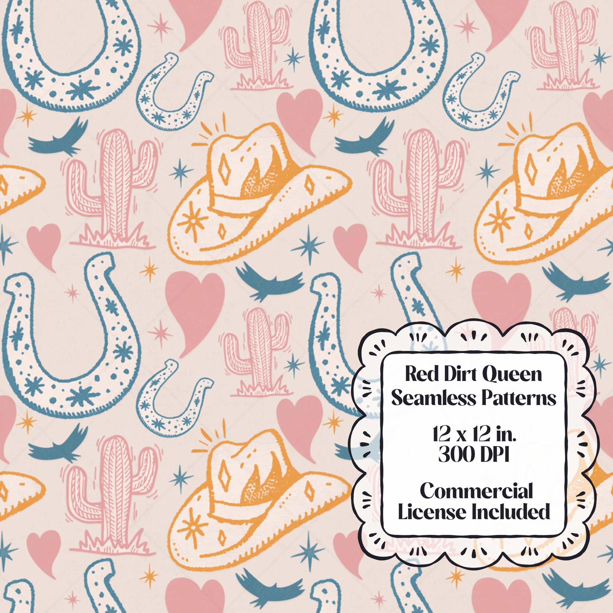 Retro Cowgirl Seamless Pattern
