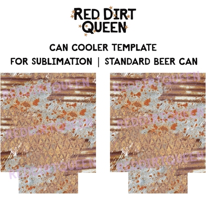 Rusty metal tin texture mix on 12oz standard can cooler sublimation template PNG